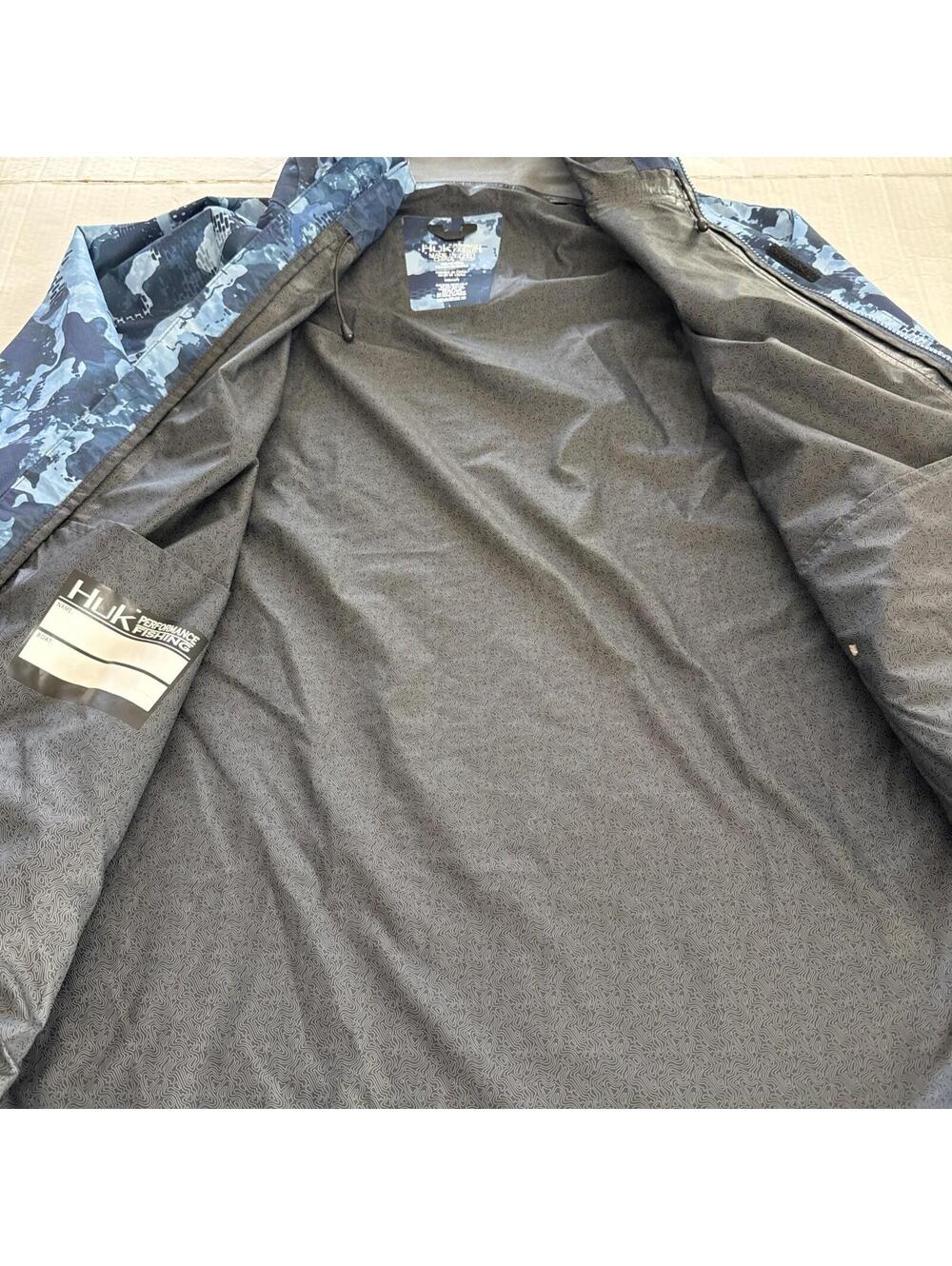 Huk Performance Fishing Mens Gunwale Camo Waterproof Rain Jacket SanSal Blue XXL - Picture 5 of 15